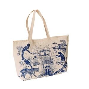 Sezane Printed Navy Blue Paraiso Tote Bag Size